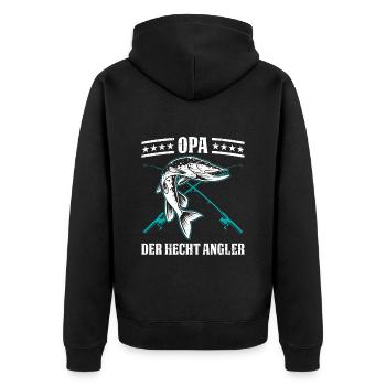 OPA DER HECHT ANGLER Lustiges Großvater Hecht - Unisex Premium Bio Zip Hoodie - Schwarz - Hinten - Nico (187cm)