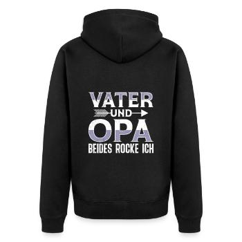 VATER UND OPA BEIDES ROCKE ICH Lustiges - Unisex Premium Bio Zip Hoodie - Schwarz - Hinten - Nico (187cm)