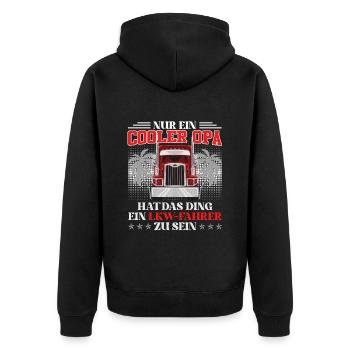 Opi NUR EIN COOLER OPA HAT DAS DING ZUM LKW FAHRER - Unisex Premium Bio Zip Hoodie - Schwarz - Hinten - Nico (187cm)