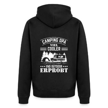 CAMPING OPA VIEL COOLER UND OUTDOOR ERPROBT - Unisex Premium Bio Zip Hoodie - Schwarz - Hinten - Nico (187cm)