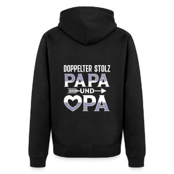 Großvater DOPPELTER STOLZ PAPA UND OPA Lustiges - Unisex Premium Bio Zip Hoodie - Schwarz - Hinten - Nico (187cm)