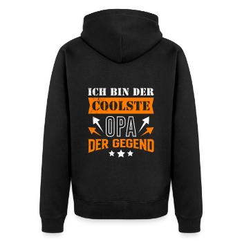 Opi ICH BIN DER COOLSTE OPA DER GEGEND Lustiges - Unisex Premium Bio Zip Hoodie - Schwarz - Hinten - Nico (187cm)