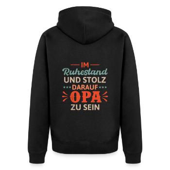 Rente IM RUHESTAND UND STOLZ DARAUF OPA ZU SEIN - Unisex Premium Bio Zip Hoodie - Schwarz - Hinten - Nico (187cm)