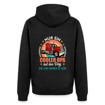 Opi NUR EIN COOLER OPA HAT DAS DING ZUM LKW FAHRER - Unisex Premium Bio Zip Hoodie - Schwarz - Hinten - Nico (187cm)
