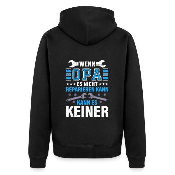 Opi WENN OPA ES NICHT REPARIEREN KANN KANNS KEINER - Unisex Premium Bio Zip Hoodie - Schwarz - Hinten - Nico (187cm)
