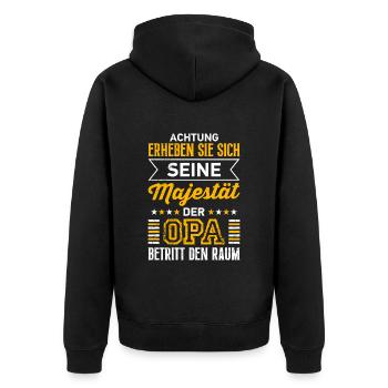 Opi ERHEBEN SIE SICH SEINE MAJESTÄT DER OPA - Unisex Premium Bio Zip Hoodie - Schwarz - Hinten - Nico (187cm)