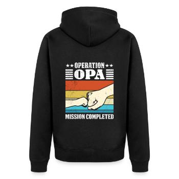 Großvater OPERATION OPA MISSION COMPLETED Lustig - Unisex Premium Bio Zip Hoodie - Schwarz - Hinten - Nico (187cm)