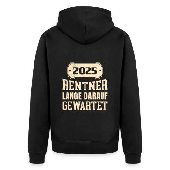 2025 RENTNER LANGE DARAUF GEWARTET Lustiges - Unisex Premium Bio Zip Hoodie - Schwarz - Hinten - Nico (187cm)