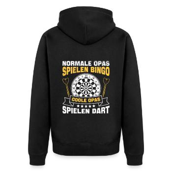 Opi NORMALE OPAS SPIELEN BINGO COOLE SPIELEN - Unisex Premium Bio Zip Hoodie - Schwarz - Hinten - Nico (187cm)