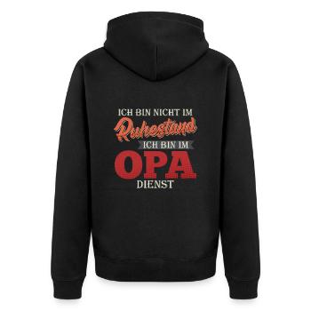 Opi BIN NICHT IM RUHESTAND BIN IM OPA DIENST - Unisex Premium Bio Zip Hoodie - Schwarz - Hinten - Nico (187cm)