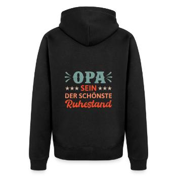 OPA SEIN DER SCHÖNSTE RUHESTAND Renteneintritt - Unisex Premium Bio Zip Hoodie - Schwarz - Hinten - Nico (187cm)