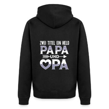 Großvater ZWEI TITEL EIN HELD PAPA UND OPA Lustig - Unisex Premium Bio Zip Hoodie - Schwarz - Hinten - Nico (187cm)