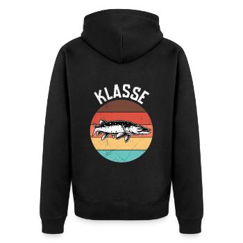 Angler Geburtstag KLASSE HECHT Lustiges Angeln - Unisex Premium Bio Zip Hoodie - Schwarz - Hinten - Nico (187cm)