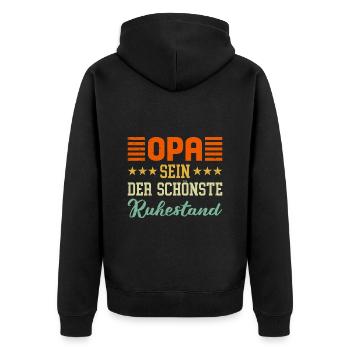 OPA SEIN DER SCHÖNSTE RUHESTAND Renteneintritt - Unisex Premium Bio Zip Hoodie - Schwarz - Hinten - Nico (187cm)