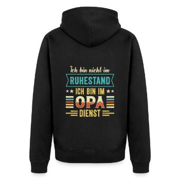 Opi BIN NICHT IM RUHESTAND BIN IM OPA DIENST - Unisex Premium Bio Zip Hoodie - Schwarz - Hinten - Nico (187cm)