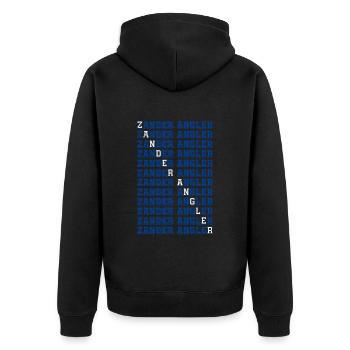 ZANDER ANGLER Lustiges Zander Angeln Donau - Unisex Premium Bio Zip Hoodie - Schwarz - Hinten - Nico (187cm)