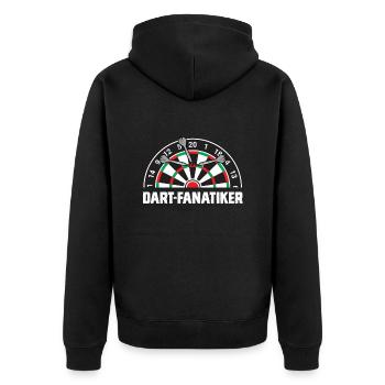 Dart Spieler DART-FANATIKER Lustiges Darts - Unisex Premium Bio Zip Hoodie - Schwarz - Hinten - Nico (187cm)