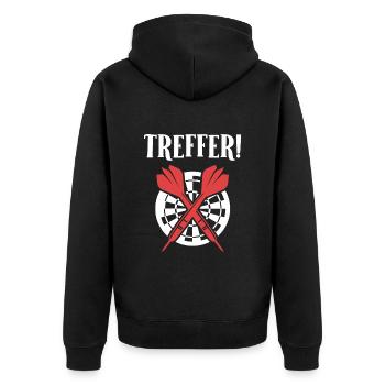 Dart Spieler TREFFER! Lustiges Dart Spielen - Unisex Premium Bio Zip Hoodie - Schwarz - Hinten - Nico (187cm)