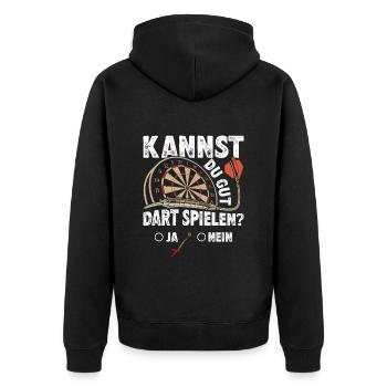 Dart Spieler KANNST DU GUT DART SPIELEN? Lustiges - Unisex Premium Bio Zip Hoodie - Schwarz - Hinten - Nico (187cm)