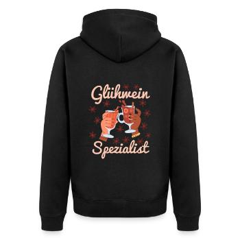 Glühweinstand GLÜHWEIN SPEZIALIST Lustiges - Unisex Premium Bio Zip Hoodie - Schwarz - Hinten - Nico (187cm)