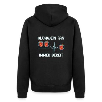 GLÜHWEIN FAN IMMER BEREIT Lustiges Glühwein - Unisex Premium Bio Zip Hoodie - Schwarz - Hinten - Nico (187cm)