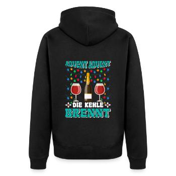 ADVENT ADVENT DIE KEHLE BRENNT Lustiges Glühwein - Unisex Premium Bio Zip Hoodie - Schwarz - Hinten - Nico (187cm)