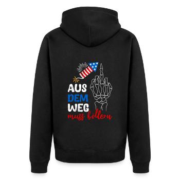 Feuerwerk AUS DEM WEG MUSS BÖLLERN Lustiges - Unisex Premium Bio Zip Hoodie - Schwarz - Hinten - Nico (187cm)