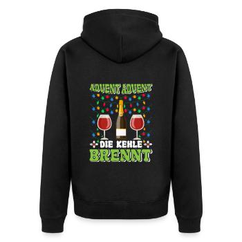 ADVENT ADVENT DIE KEHLE BRENNT Lustiges Glühwein - Unisex Premium Bio Zip Hoodie - Schwarz - Hinten - Nico (187cm)