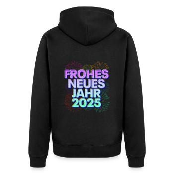 Silvester HAPPY NEW YEAR 2025 Silvester Party - Unisex Premium Bio Zip Hoodie - Schwarz - Hinten - Nico (187cm)