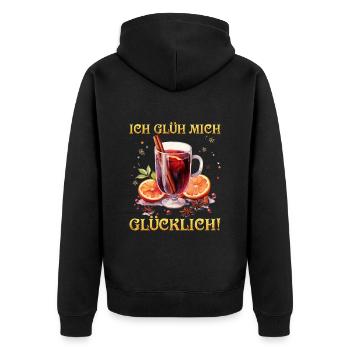 Weihnachtsmarkt GLÜH MICH GLÜCKLICH Lustiges - Unisex Premium Bio Zip Hoodie - Schwarz - Hinten - Nico (187cm)