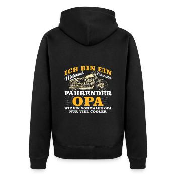 Opi BIN EIN MOTORRAD FAHRENDER OPA NOCH COOLER - Unisex Premium Bio Zip Hoodie - Schwarz - Hinten - Nico (187cm)