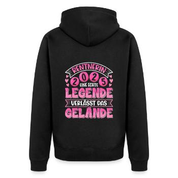 RENTNERIN 2025 EINE LEGENDE VERLÄSST DAS GELÄNDE - Unisex Premium Bio Zip Hoodie - Schwarz - Hinten - Nico (187cm)