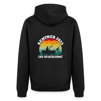 RENTNER 2025 DER SPAß BEGINNT Lustiges Renten - Unisex Premium Bio Zip Hoodie - Schwarz - Hinten - Nico (187cm)