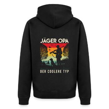 JÄGER OPA DER COOLERE TYP Lustiges Großvater - Unisex Premium Bio Zip Hoodie - Schwarz - Hinten - Nico (187cm)