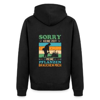Großvater SORRY KEINE ZEIT MEINE PFLANZEN Lustig - Unisex Premium Bio Zip Hoodie - Schwarz - Hinten - Nico (187cm)