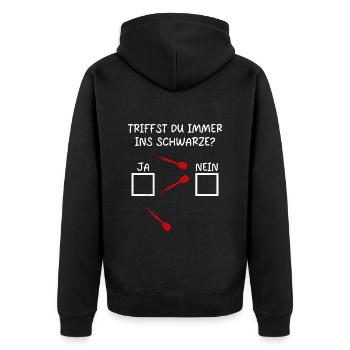 Dartspieler TRIFFST DU IMMER INS SCHWARZE? - Unisex Premium Bio Zip Hoodie - Schwarz - Hinten - Nico (187cm)