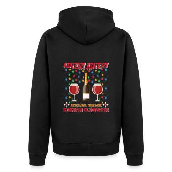 ADVENT ADVENT ACH EGAL GIB MIR GLÜHWEIN Lustiges - Unisex Premium Bio Zip Hoodie - Schwarz - Hinten - Nico (187cm)