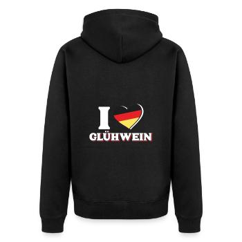 Weihnachtsmarkt I LOVE GLÜHWEIN Deutschland - Unisex Premium Bio Zip Hoodie - Schwarz - Hinten - Nico (187cm)