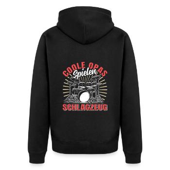 Opi COOLE OPAS SPIELEN SCHLAGZEUG Lustiges - Unisex Premium Bio Zip Hoodie - Schwarz - Hinten - Nico (187cm)