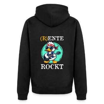 R ENTE ROCKT Lustiges Ruhestand Rentner - Unisex Premium Bio Zip Hoodie - Schwarz - Hinten - Nico (187cm)