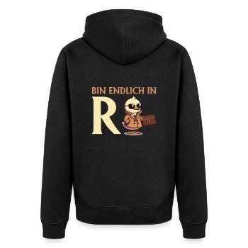 Ruhestand BIN ENDLICH IN R ENTE Lustiges Rentner - Unisex Premium Bio Zip Hoodie - Schwarz - Hinten - Nico (187cm)