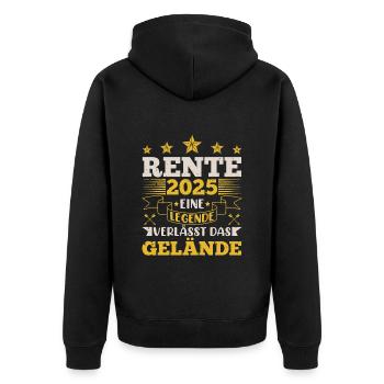 RENTE 2025 EINE LEGENDE VERLÄSST DAS GELÄNDE - Unisex Premium Bio Zip Hoodie - Schwarz - Hinten - Nico (187cm)