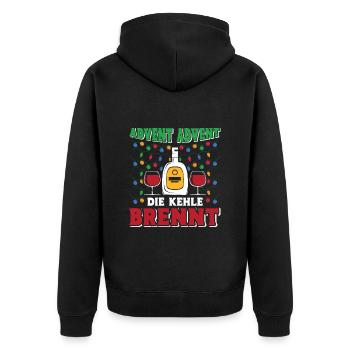 ADVENT ADVENT DIE KEHLE BRENNT Lustiges Glühwein - Unisex Premium Bio Zip Hoodie - Schwarz - Hinten - Nico (187cm)