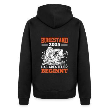 RUHESTAND 2025 DAS ABENTEUER BEGINNT Lustiges - Unisex Premium Bio Zip Hoodie - Schwarz - Hinten - Nico (187cm)