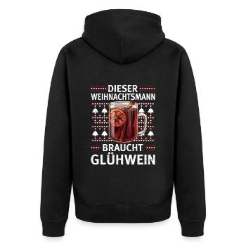 Glühwein DIESER WEIHNACHTSMANN BRAUCHT GLÜHWEIN - Unisex Premium Bio Zip Hoodie - Schwarz - Hinten - Nico (187cm)