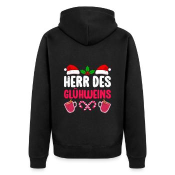 Glühwein HERR DES GLÜHWEINS Lustiges Weihnachts - Unisex Premium Bio Zip Hoodie - Schwarz - Hinten - Nico (187cm)