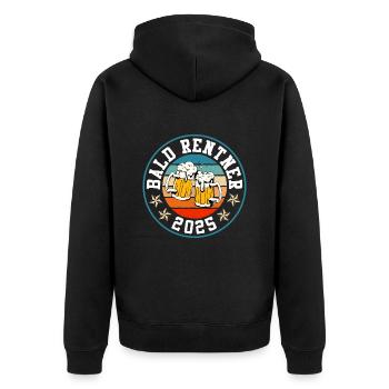 Ruhestand BALD RENTNER 2025 Rente Großeltern - Unisex Premium Bio Zip Hoodie - Schwarz - Hinten - Nico (187cm)