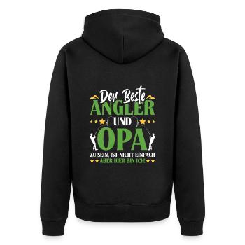 Opi BESTER ANGLER UND OPA SEIN IST NICHT EINFACH - Unisex Premium Bio Zip Hoodie - Schwarz - Hinten - Nico (187cm)