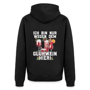 Weihnachtsmarkt BIN NUR WEGEN DEM GLÜHWEIN HIER - Unisex Premium Bio Zip Hoodie - Schwarz - Hinten - Nico (187cm)