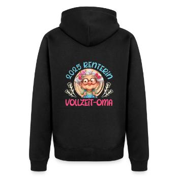 2025 RENTNERIN VOLLZEIT OMA Lustiges Großmutter - Unisex Premium Bio Zip Hoodie - Schwarz - Hinten - Nico (187cm)